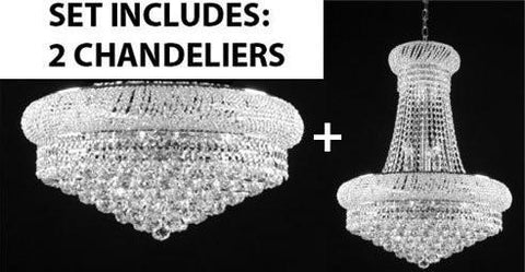Set Of 2 - New French Empire Crystal Chandelier 24X32 + Flush Empire Crystal Chandelier Lighting 12X24 - Foyer Hallway Bedroom Kitchen- Works For All Locations - 1Ea-Cs/542/15+1Ea-Cs/Flush/542/15 A500-